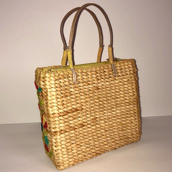 1990s Dragonfly Embroidered Woven Corn Husk Mini Tote Bag - Picture 4 of 11